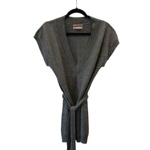 Velvet Graham Spencer 100% Cashmere Sweater Vest Gray Belted V-Neck Small Flaws